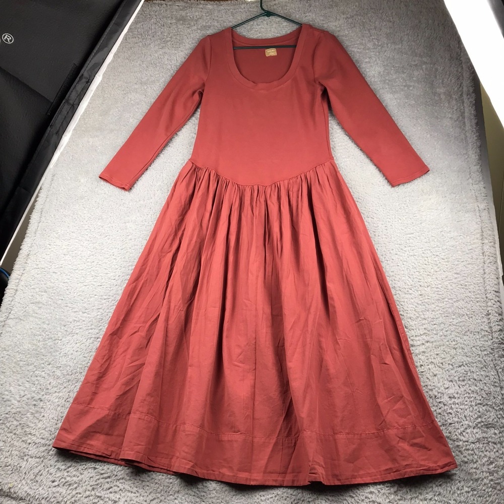 Free People Free-est Aelia Drop-Waist Midi Dress Womens L Mahogany Minimalist